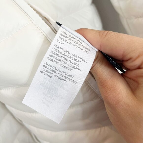 Dennis Basso Reversible White & Gray Puffer Jacket Faux Fur Animal Print SMALL - Picture 8 of 8